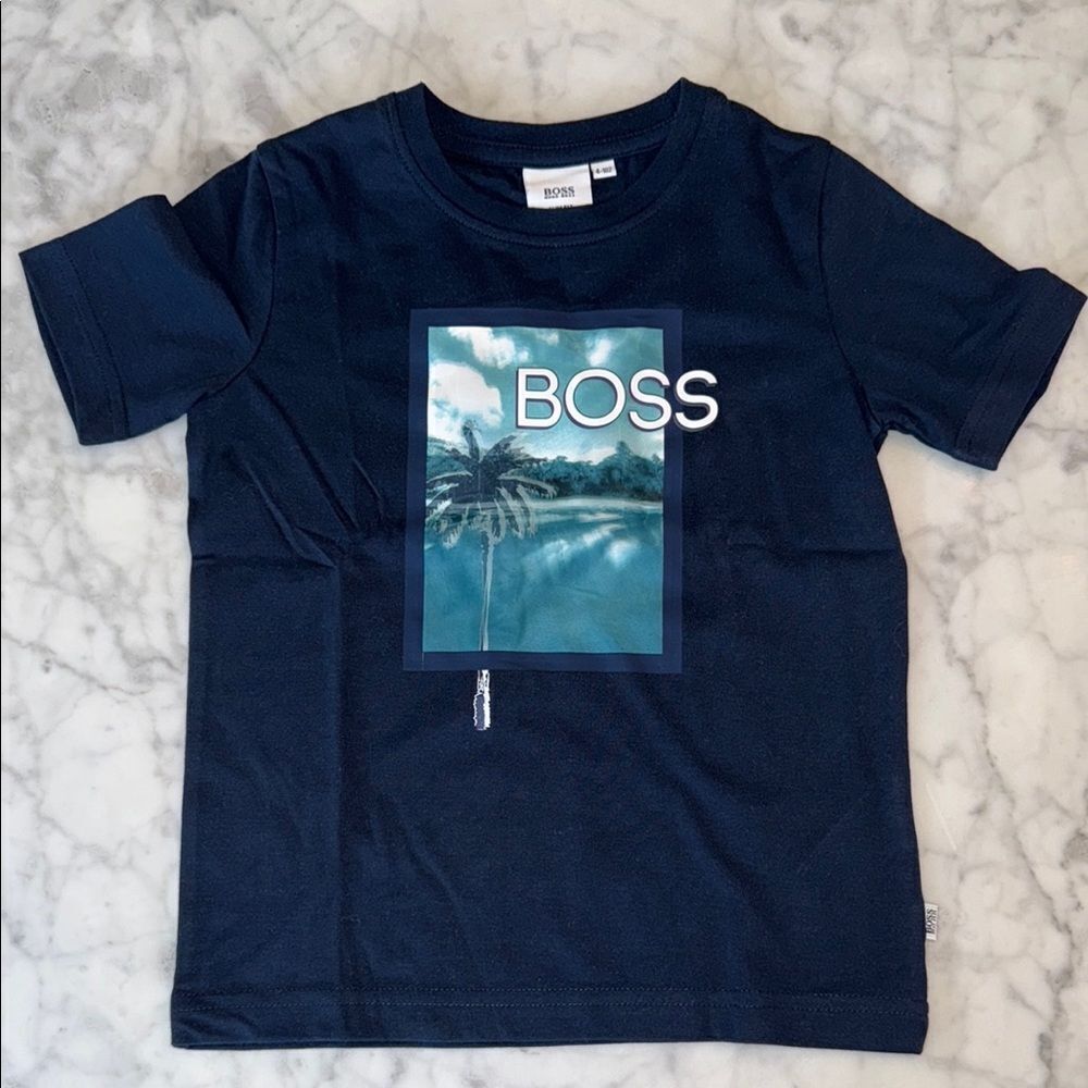 Boss Blue Short Sleeve Tee with Graphic Design 4Y